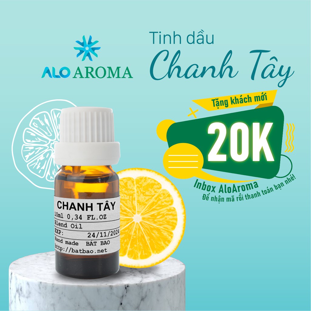 Tinh Dầu Chanh Tây Thiên Nhiên dịu da mụn, thư giãn, thanh lọc không khí Citrus Limon Essential Oil AloAroma