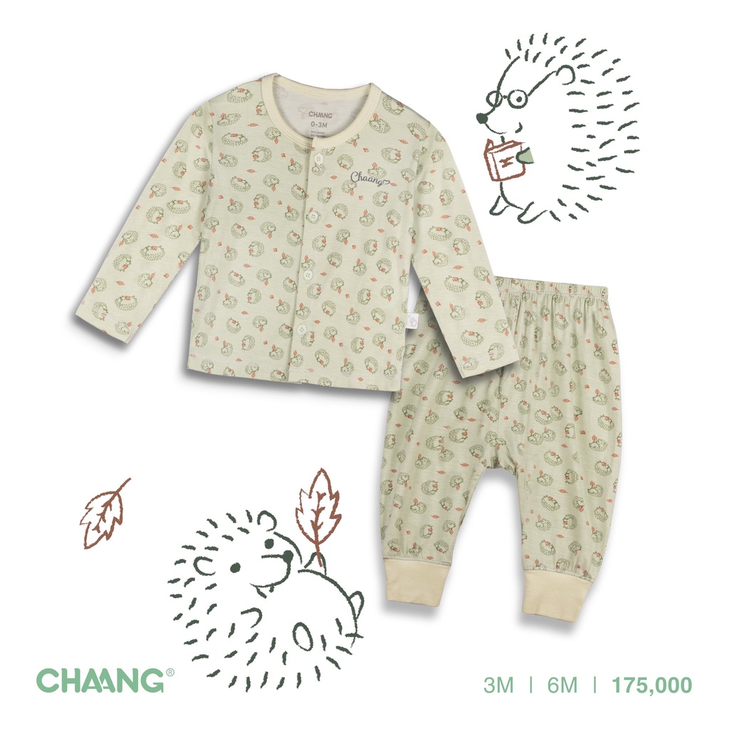 Bộ dài tay cúc giữa cotton cho bé sơ sinh Chaang park mềm mát, thấm hút mồ hôi