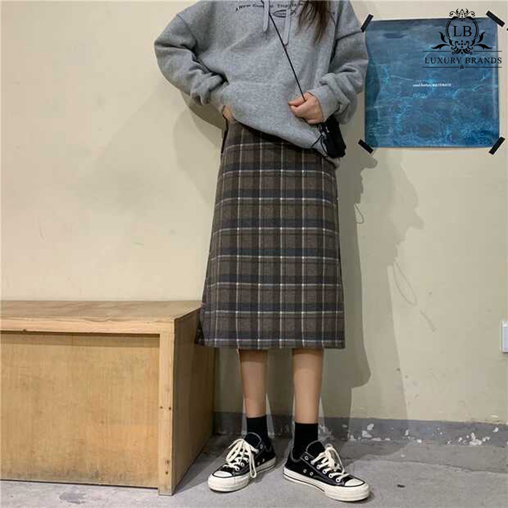 [CÓ SẴN - GIẢM 8%] CHÂN VÁY CHỮ A DÁNG DÀI NGẮN KẺ SỌC NỮ SINH TIỂU THƯ | BigBuy360 - bigbuy360.vn