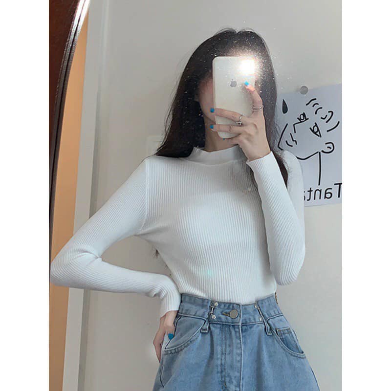 Áo Len Tay Dài ✅Freeship✅ Áo Len Tăm Cổ 3 Phân Nữ Quảng Châu Siêu Mềm Mịn L401