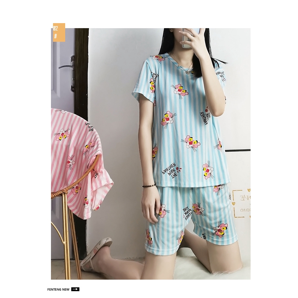 xiaohan summer loose short sleeve sleepwear women's pajama sets motif korea female cute print large size thin nightwear | BigBuy360 - bigbuy360.vn