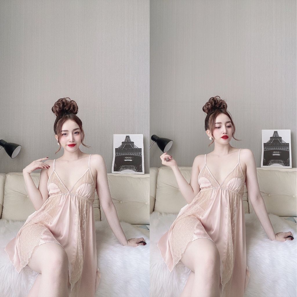Váy ngủ sexy ❣️FREE SHIP❣️ Đầm ngủ sexy lụa Latin Chất Siêu Mát Dáng Siêu Xinh &lt;58kg
