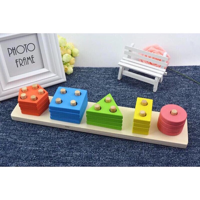 Bộ Thả Xếp Hình Khối Gỗ 5 Theo Montessori