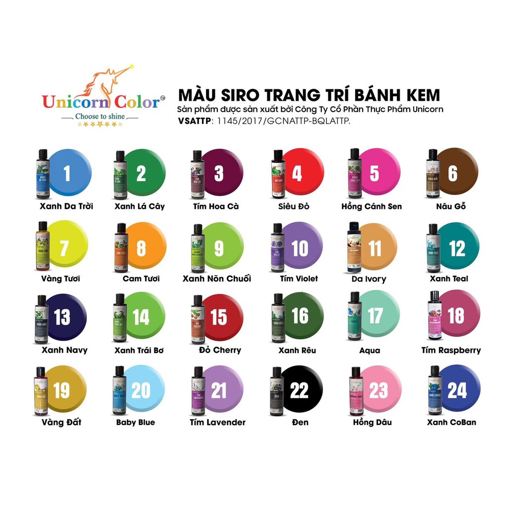 Màu thực phẩm Unicorn làm bánh rau câu, bánh kem 210g (24 màu) - Hàng chính hãng