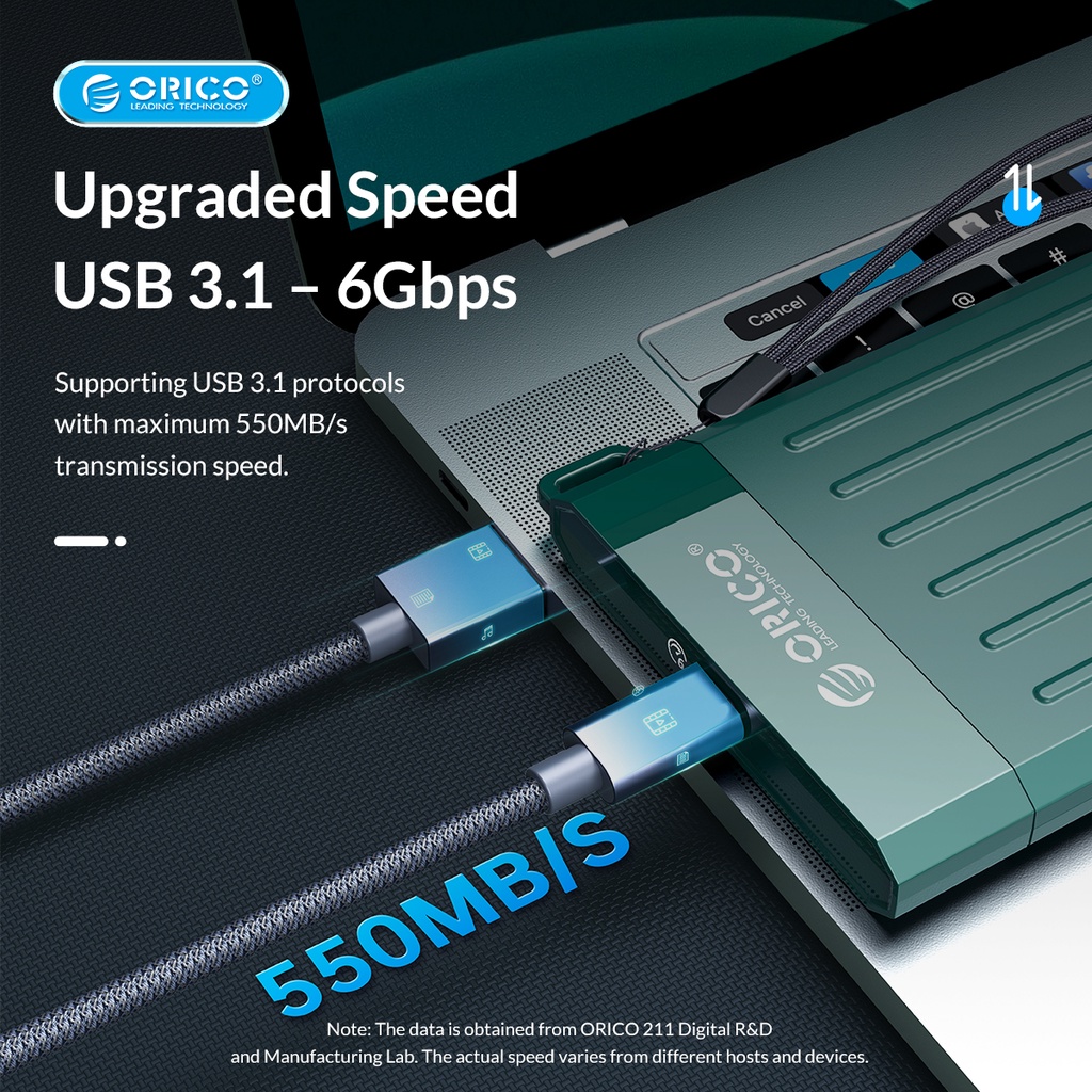 Hộp đựng ổ cứng ngoài ORICO USB C 6Gbps 2.5 inch SATA sang USB 3.1 cho 2.5" SSD/HDD hỗ trợ UASP