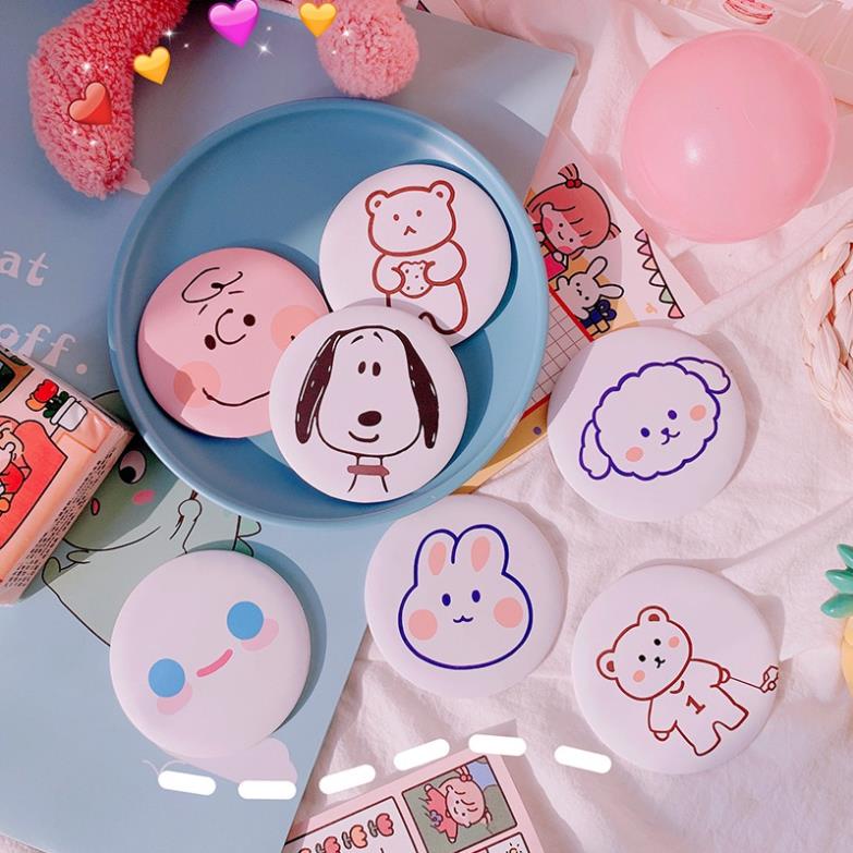Gương Tròn Trang Điểm Mini Cầm Tay Họa Tiết Hoạt Hình Dễ Thương Phong Cách Hàn Quốc