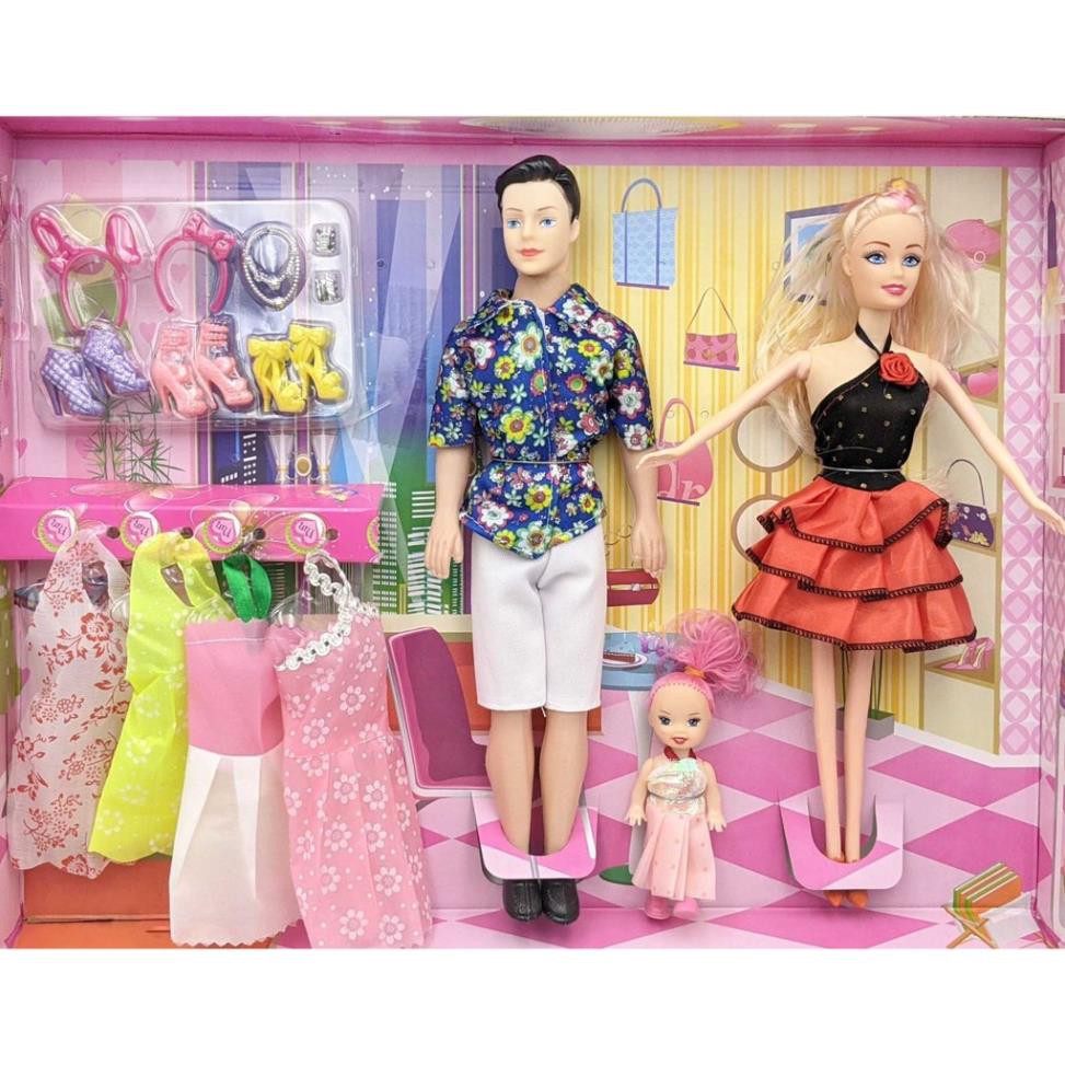 [Khai trương giảm giá] Bộ đồ chơi gia đình búp bê BARBIE thời trang và bộ phụ kiện, váy đầm búp bê