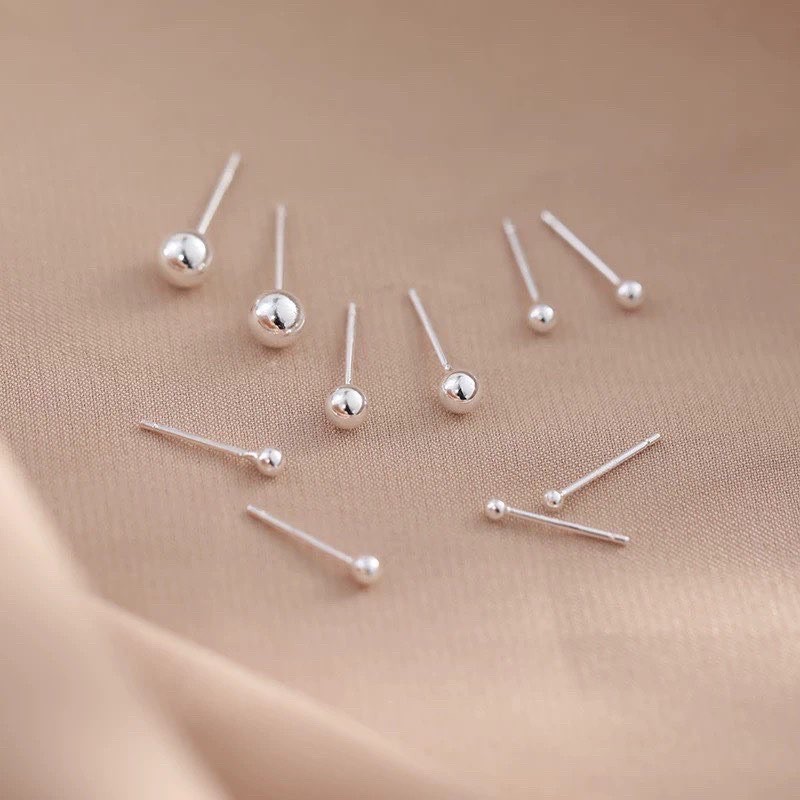Bông tai nụ bi bạc ta chất liệu bạc ta chốt sát tai có nhiều size lựa chọn trang sức Bạc Quang Thản