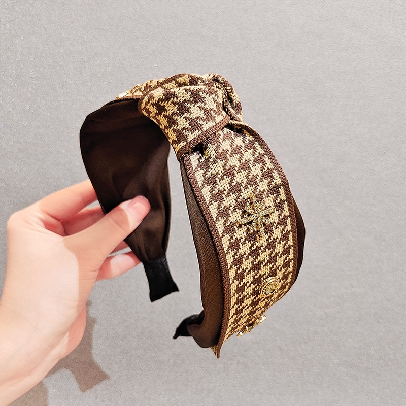 [Jiudoulan] Băng Đô Cài Tóc Bản Rộng Họa Tiết Houndstooth Cổ Điển Cho Nữ