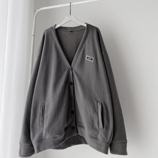 Áo khoác cardigan tem su wzs màu xám chì form rộng unisex nam nữ