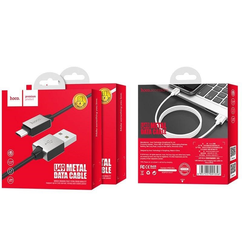 Cáp sạc nhanh và truyền dữ liệu cổng microUSB Hoco U49 Refined steel QC3.0 dài 1.2M Max 2.4A