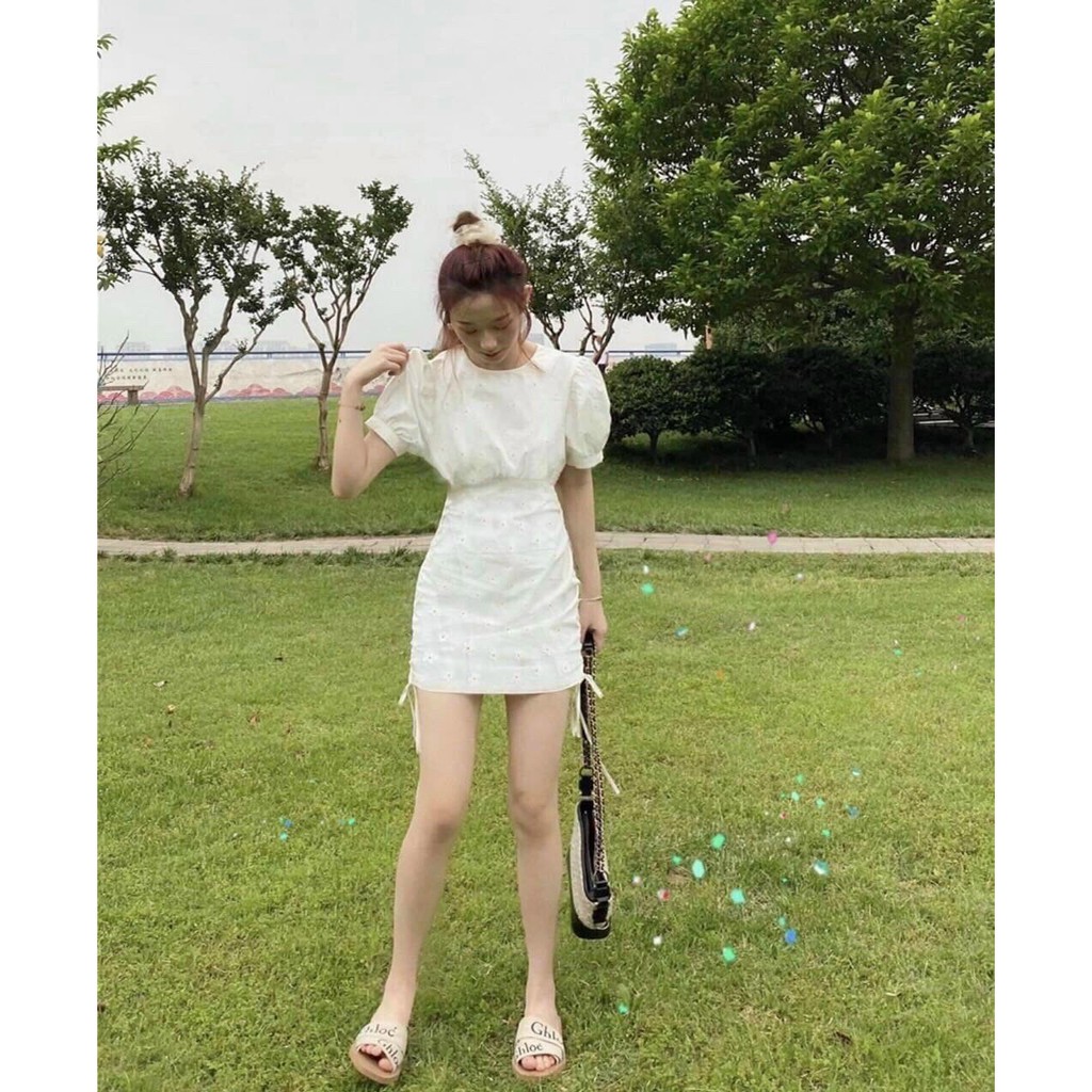 [ Mã FAMAYWA2 giảm 10K đơn 50K] đầm bông rút dây tay ngắn cổ tròn | BigBuy360 - bigbuy360.vn