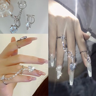 Set 2 nhẫn bạc FREE SHIP nhẫn nữ đính ngọc cá tính