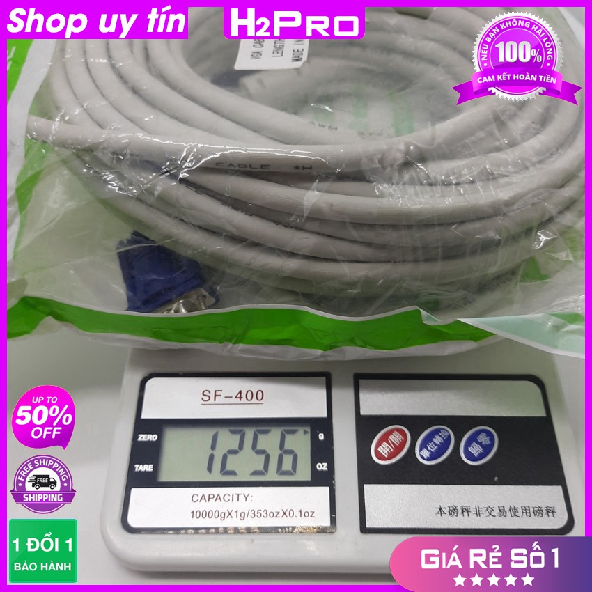 [RẺ VÔ ĐỊCH] Dây VGA cao cấp H2Pro dài 20m, dây cáp VGA dây trắng, đầu xanh giá thấp