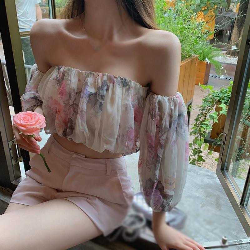 Áo Voan Hoa Trễ Vai Tay Ngắn Thời Trang Dành Cho Nữ