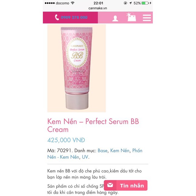 (Bill siêu thị Nhật)Kem nền Perfect Serum BB cream Hãng Canmake Tokyo Nhật Bản