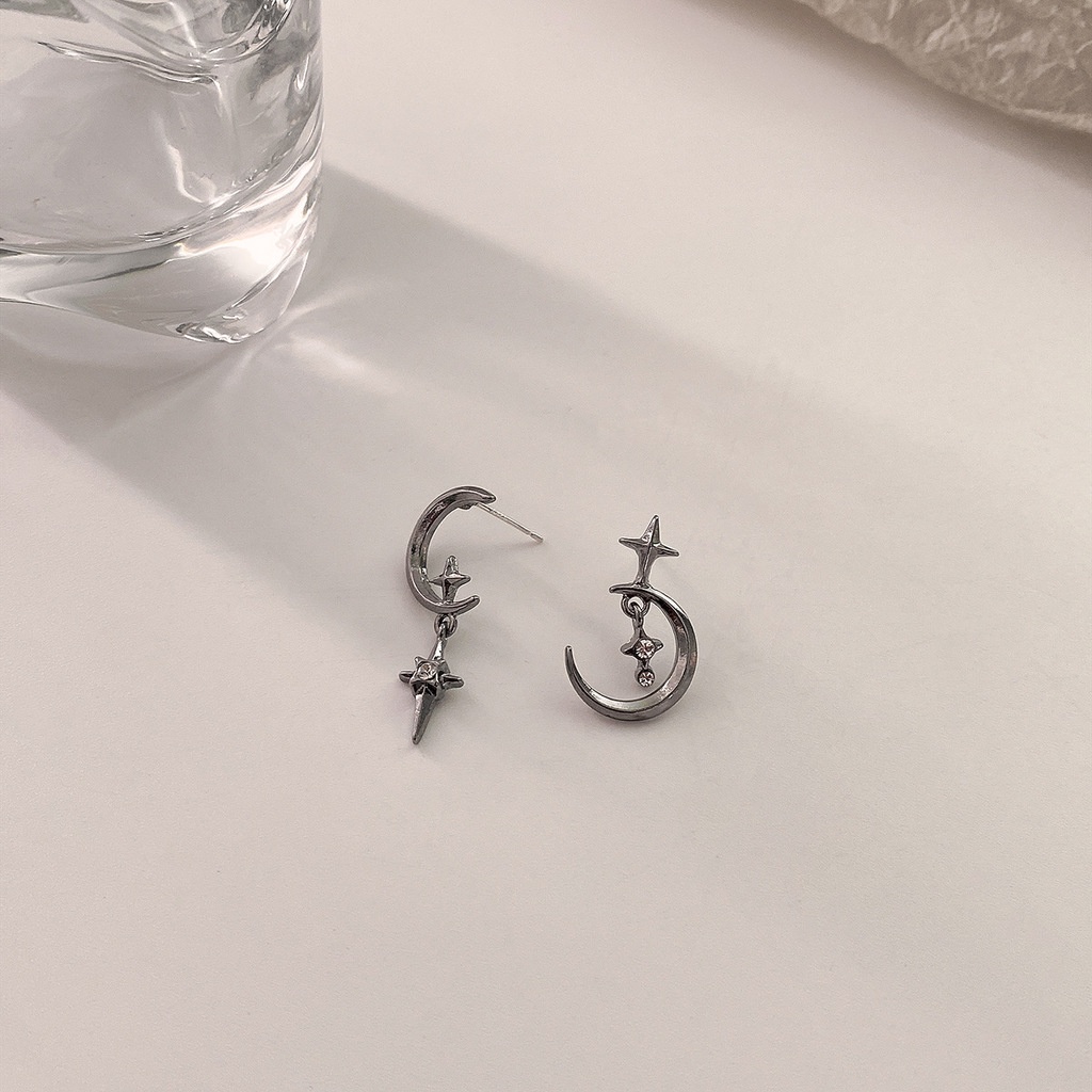 Bông Tai Hình Mặt Trăng Ngôi Sao Phong Cách hip hop Thời Trang Hàn Quốc