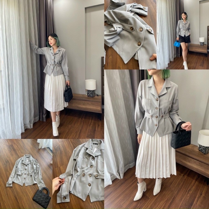 Áo kiểu cổ vest nữ. Hình cận vải shop chụp