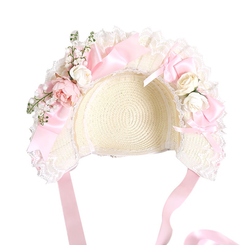 Mũ Cói Đính Nơ Ren Hoa lily Nhiều Màu Phong Cách Lolita