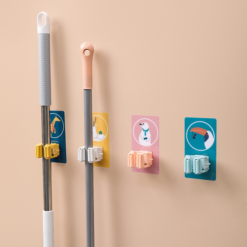 Móc treo cây lau nhà dán tường- móc dán tường giữ cây lau nhà, treo chổi chịu lực tốt không thấm nước
