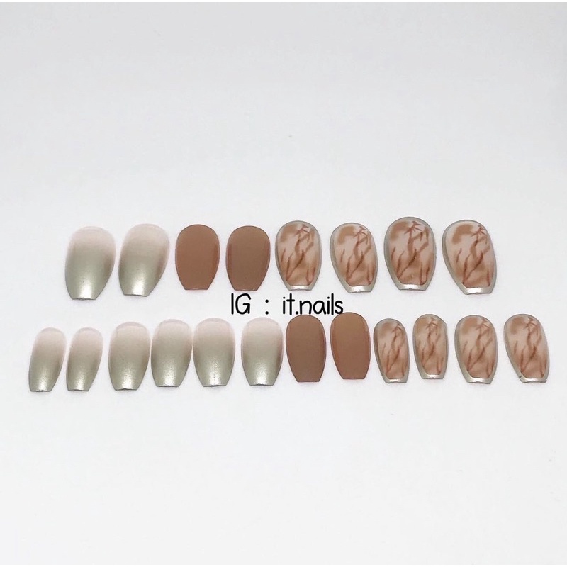 [Hàng có sẳn]Bộ 24 móng giả vân đá phối viền sang trọng