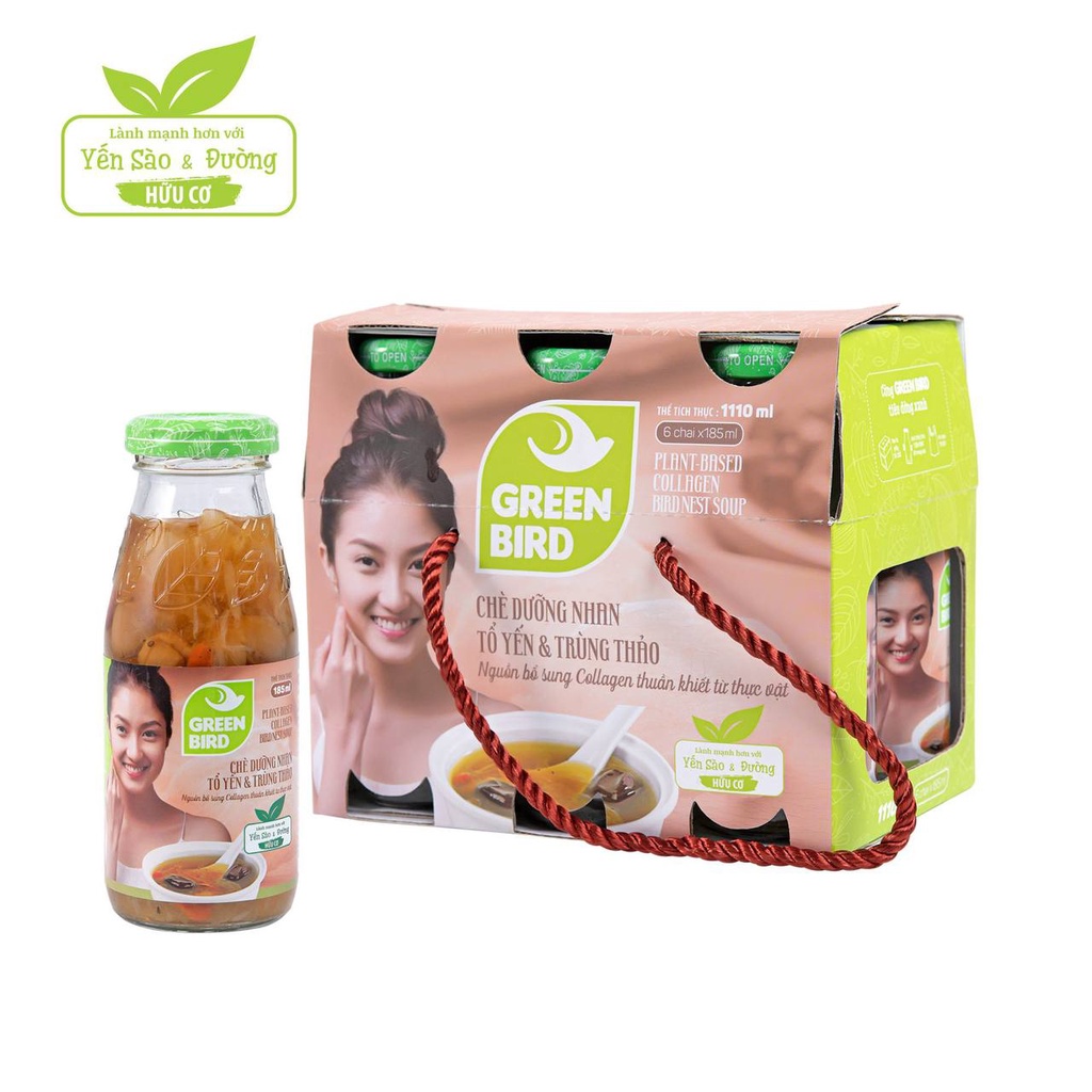 Chè Dưỡng Nhan Yến Sào Và Đông Trùng Thảo - Green Bird - Lốc 6 chai x 175ml