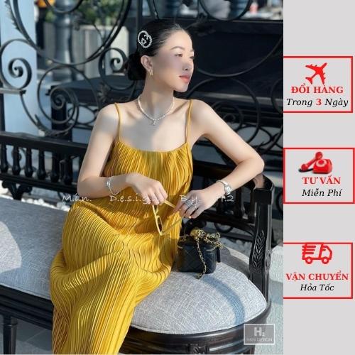 Váy 2 dây xếp ly nữ dáng dài maxi suông cao cấp ulzzang Hàn Quốc đi biển