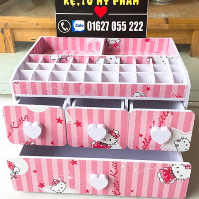 Kệ mỹ phẩm 3 tầng đặc biệt hello kitty sọc 30 ô son