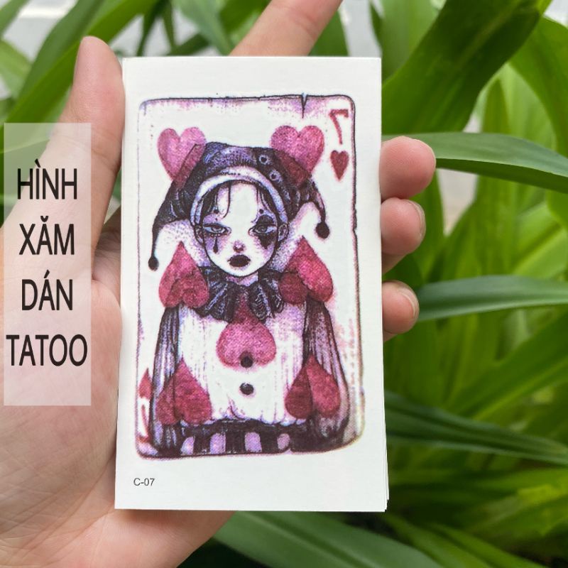 Hình xăm poker cô hề thất tình c07. Tatoo dán tạm thời size &lt;10x6cm