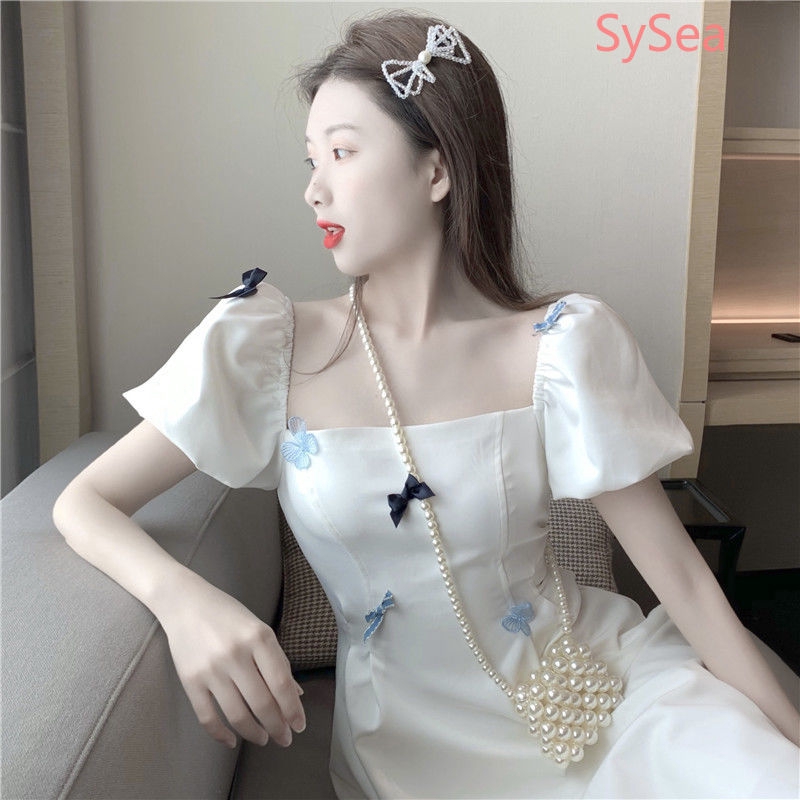 Đầm mùa hè tay phồng màu trắng dáng chữ A họa tiết bướm cho nữ | BigBuy360 - bigbuy360.vn