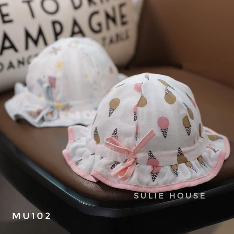 Mũ vải rộng vành họa tiết có dây - MU102