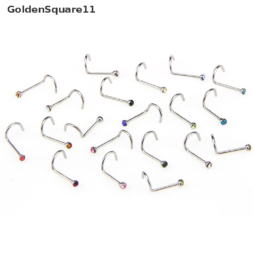Set 20 Khuyên Mũi Thép Không Gỉ Xỏ Lỗ Đính Đá Pha Lê Goldsquare11