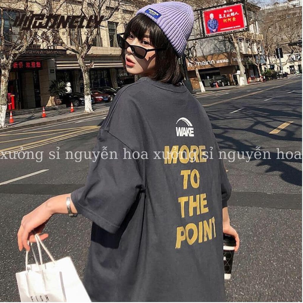 Áo thun tay lỡ dáng rộng form unisex nam nữ mặc được in chữ WAKE 3 màu xám trắng đen dễ phối đồ Xưởng Sỉ Nguyễn Hoa