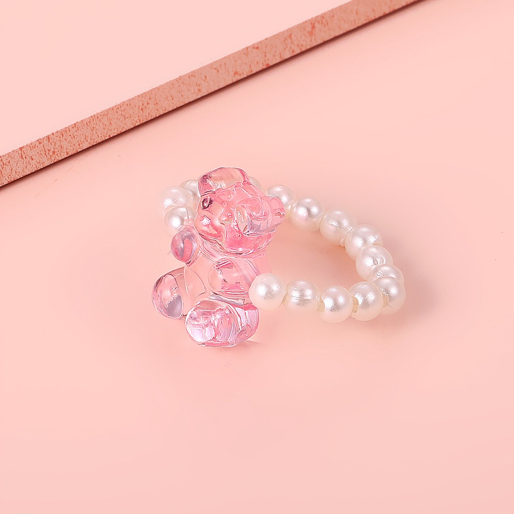 (0365) Nhẫn Nhựa Resin Gấu Màu Sắc Co Dãn Dễ Thương Trẻ Trung Hàn Quốc