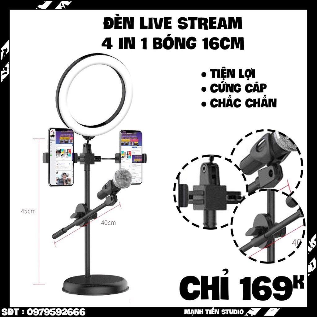 [Loại Tốt Nhất ] Đèn 4in1 livestream- giá đỡ micro - giá đỡ điện thoại - đèn led chuyển màu - siêu bền siêu chắc chắn