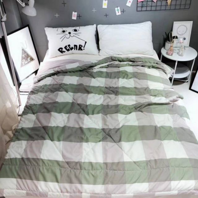 Chăn Đũi Sọc Kẻ To Kích Thước 2mx2m3 - chăn bông cotton 2 lớp có chần bông