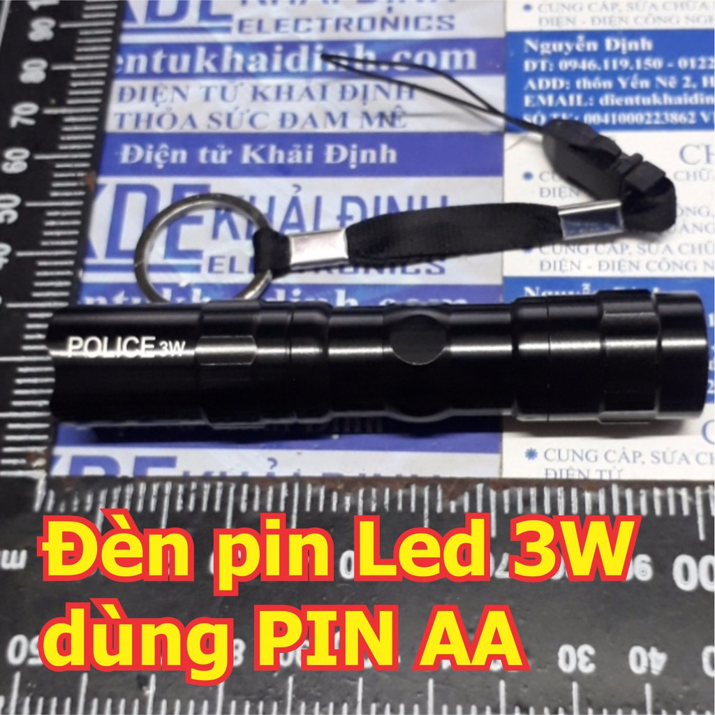 Đèn Pin LED 3W, led siêu sáng, vỏ nhôm, sơn đen, dùng PIN AA (LR6) kde5008