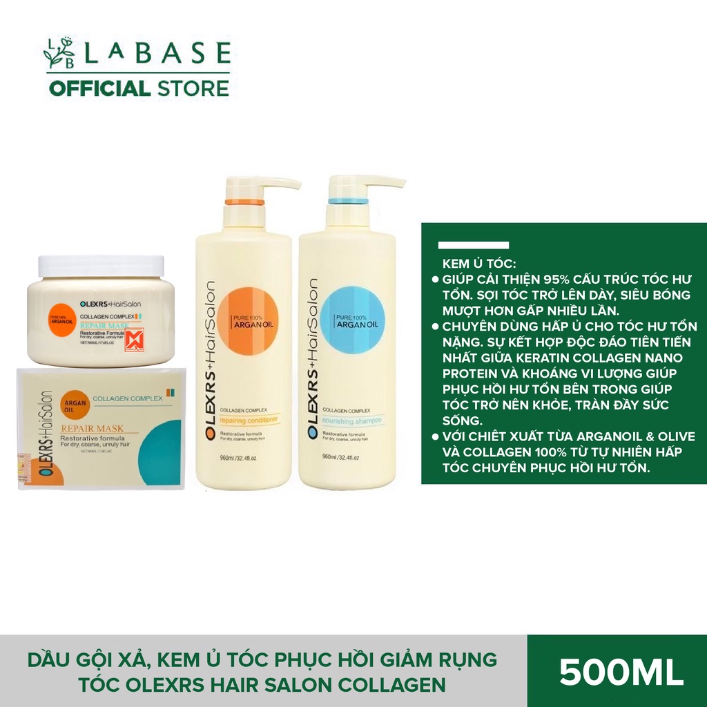 Dầu gội xả, kem ủ tóc phục hồi giảm rụng tóc Olexrs Hair Salon Collagen 500ml