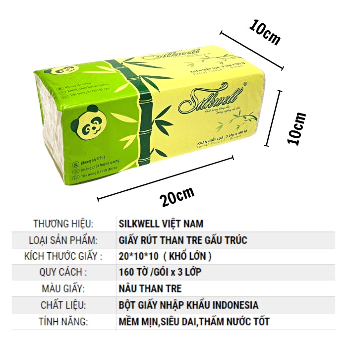 GIấy ăn gấu trúc khổ lớn Silkwell thùng 9 gói 160 tờ 3 lớp-siêu dai-không tẩy trắng hàng chính hãng