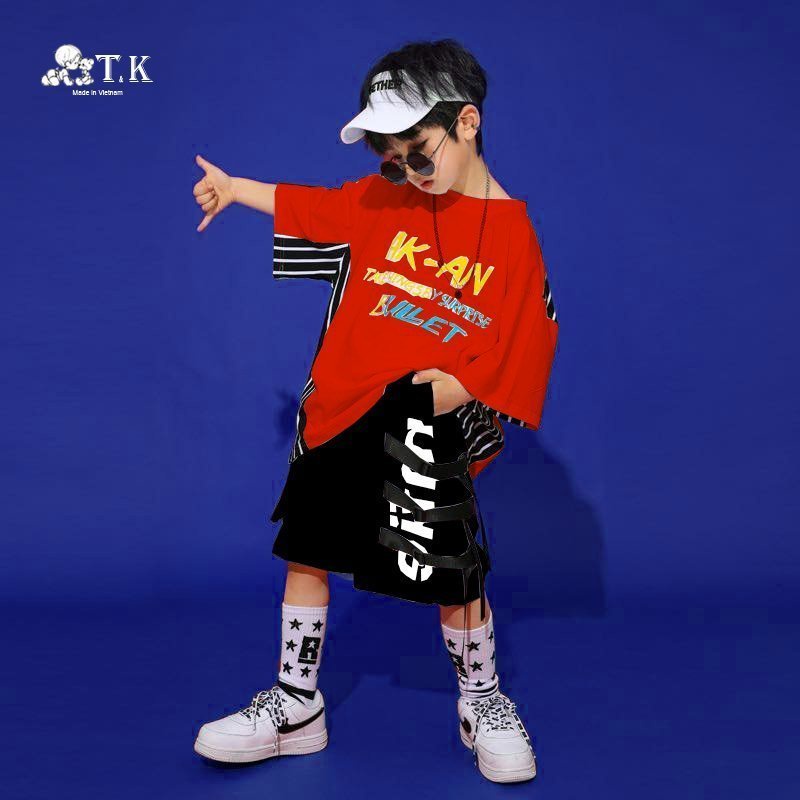 Đồ bộ cho bé trai, bé gái HipHop cá tính, thun 100% cotton ngắn tay (Màu Cam)