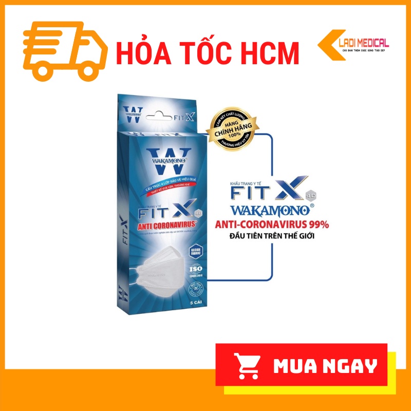 Khẩu Trang Wakamono 4D Fit X (4 lớp, Hộp 5 cái)