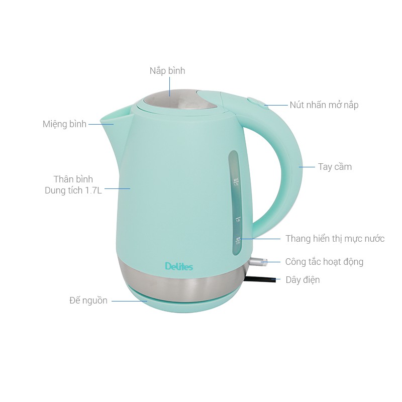 Ấm Siêu Tốc Delites 1.7 lít ST17P03