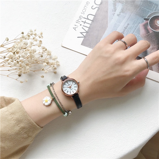 Đồng hồ thời trang đeo tay nữ Ulzzang DH29 dây da mặt số La Mã phong cách retro vintage Basic Jewelry