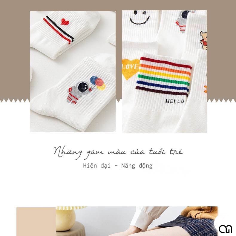 Tất Cổ Cao Nữ Thời Trang Hàn Quốc - Vớ Nữ Cao Họa Tiết Phi Hành Gia Màu Trắng Phong Cách Hàn Quốc