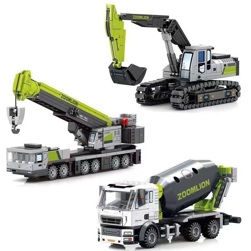 Khối xây dựng hạt nhỏ xe kỹ thuật cần cẩu cậu bé đồ chơi giáo dục quà tặng