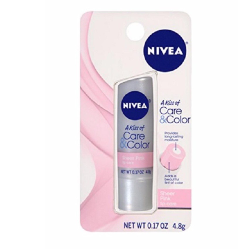 Son dưỡng môi hồng NIVEA Care &amp; Color Sheer Pink Lip Care 4,8g (Mỹ)