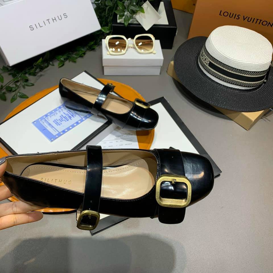 Giày bệt nữ ❤️FREESHIP❤️ Bệt Da Trơn Khuy Vuông Quai Ngang