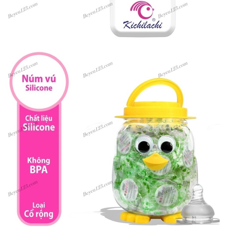 1 Núm ti Silicone mềm Cổ rộng Kichilachi - Phụ kiện cho bình sữa Kichi / GB Baby