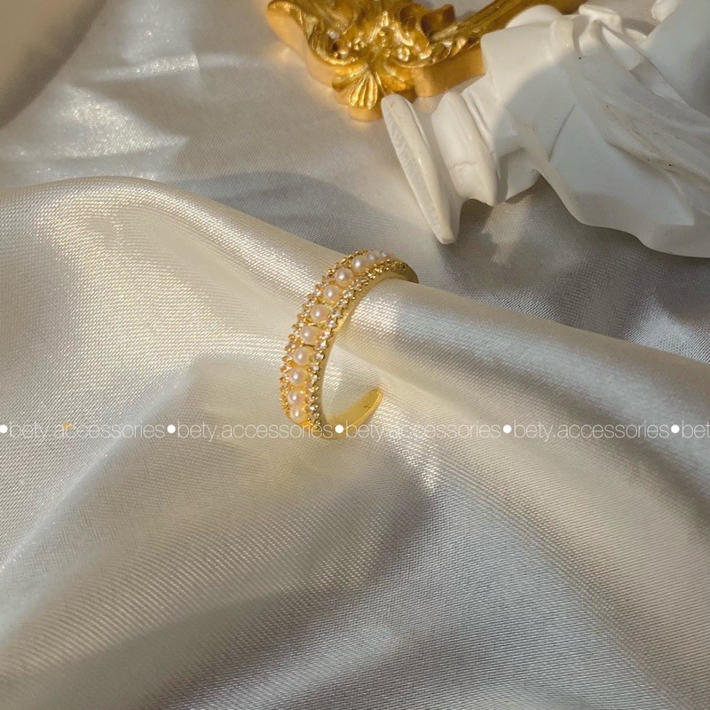 Nhẫn Pearly đính ngọc phong cách Hàn Quốc