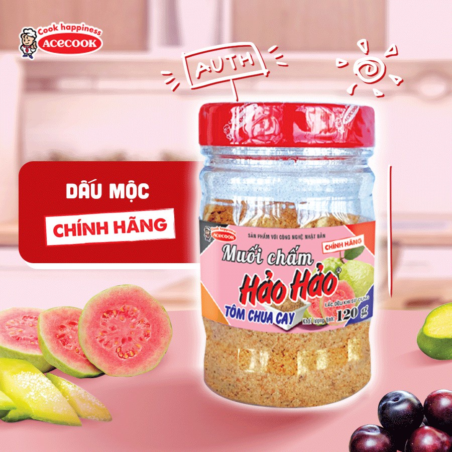 Muối Hảo Hảo chua cay chính hãng Acecook hũ 120g, muối mì Hảo Hảo chấm hoa quả